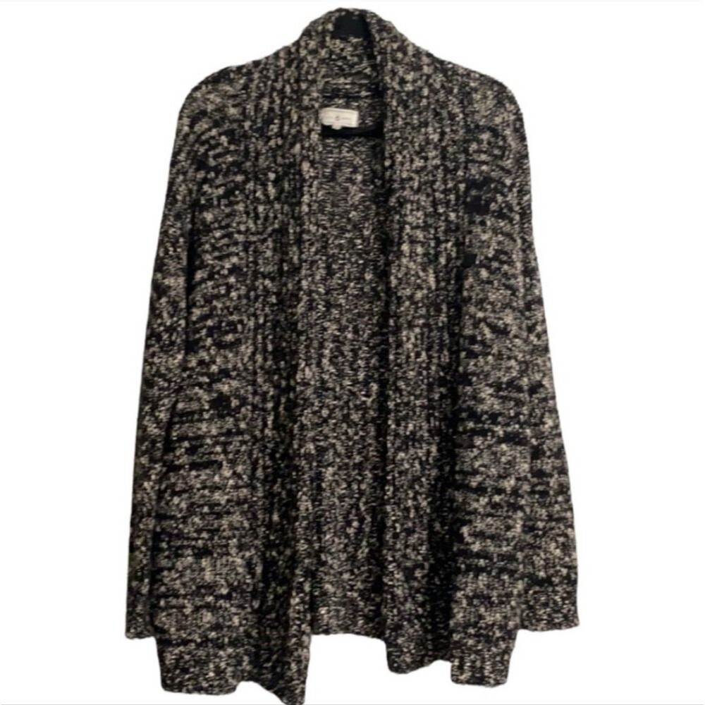 Lou & Grey Open Front Black & White Marbled Long Cardigan Sweater Women Size M
